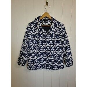 Ellen Tracy Cardigan Jacket Womens Size 12 Blue White Office Career Boho Fall